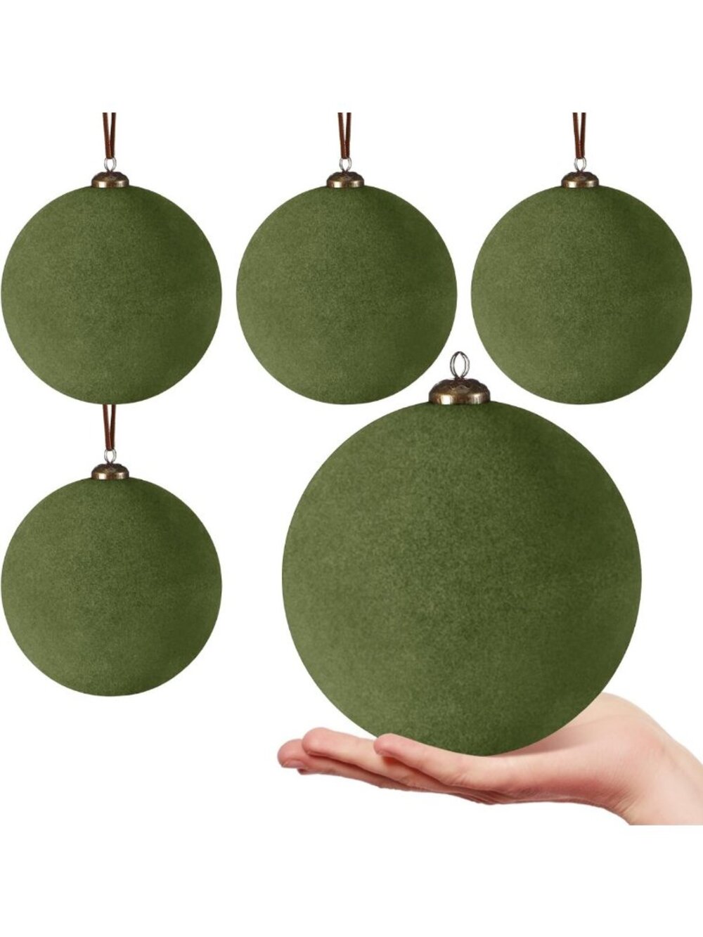 Set of 4 Large 6-Inch Velvet Christmas Ball Ornaments in Green - Holiday Decor